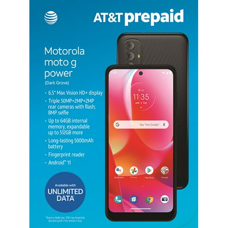 AT&T Motorola, Moto g Power, 64GB, Dark Grove - Prepaid Smartphone, Dark Grove