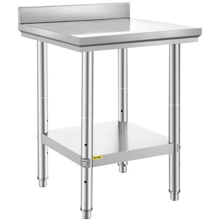 VEVORbrand Stainless-Steel Work Table 24 x 24 x 34 Inches Commercial Food Prep Heavy Duty Metal Work Table with Adjustable Feet for Restaurant, Home and Hotel, 24" x 24" x 34"