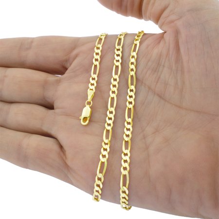 Nuragold 14k Yellow Gold 4.5mm Figaro Chain Link Pendant Necklace, Mens Womens Jewelry with Lobster Clasp 18" - 30"
