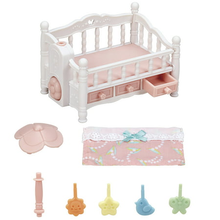 Calico Critters Crib with Mobile, Dollhouse Furniture Set with "Working" Features