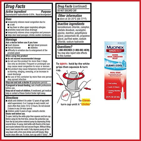 Mucinex Sinus-Max Nasal Spray Clear & Cool, 0.75 oz Packaging May Vary (Pack of 6), Pack of 6
