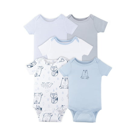 Little Star Organic Baby Boy Bodysuits, 5-Pack (NB-24M), Blue Forest, Newborn