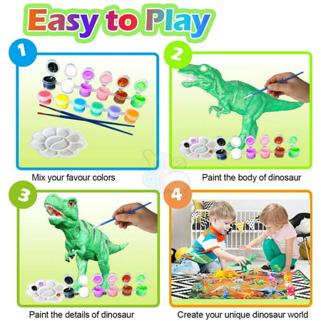 PENGXIANG Kids Crafts and Arts Dinosaur Painting Kit with Play Mat, Dinosaurs Toys Art and Craft for Boys Girls Age 4 5 6 7 8 Years Old, Fun DIY Kids Paint Birthday Gifts for Children Animal Set