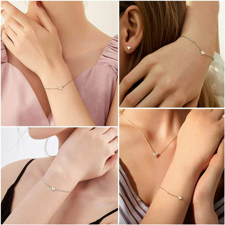 Silvora Elegant Heart Bracelet Women Sterling Silver Initial Letter N Bracelets Charms for Girlfriend