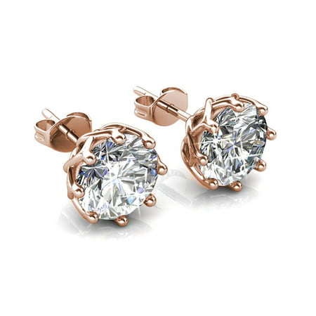 Cate & Chloe Eden Pure 18k White Gold Earrings w/Swarovski Crystals, Sparkling Silver Stud Earring Set w/Solitaire Round Diamond Crystals, Beautiful Wedding Anniversary Jewelry MSRP - $119Rose Gold,