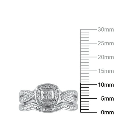 1/5 Carat T.W. (I3 clarity, I-J color) Forever Bride Cushion Shaped Halo Diamond Composite Bridal set in Sterling Silver, Size 7