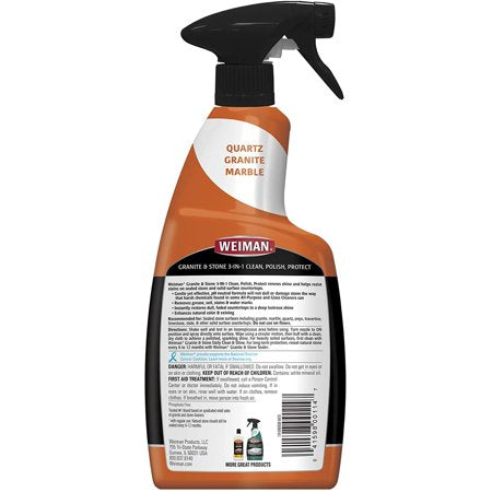 Weiman Granite Cleaner Polish and Protect 3 in 1 - 2 Pack - Streak-Free, pH Neutral Formula for Daily Use on Interior and Exterior Natural Stone