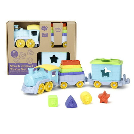 Green Toys Stack and Sort Train, 12 Piece Vehicle Playset, Ages 6 Months and Up