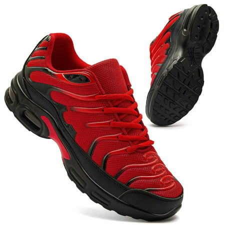 Hobibear Men's Fashion Sneaker Air cushion Running Shoes for Men Athletics Sport Trainer Shoes Black US10Red,