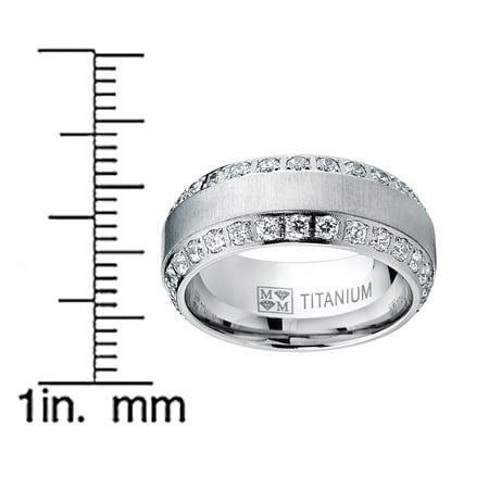 Men's Titanium Dome Brushed Finished Wedding Band Engagement Ring with Cubic Zirconia, 8mm