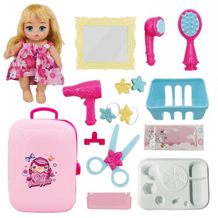 Little Princess Dressing Up Toys with Backpack, Pretend Play Bath Set for Girls, Baby Doll Accessories Set for for 3 4 5 Year Old Toddlers (16 Pcs)PRINCESS(PINK),