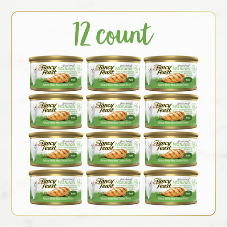 (12 Pack) Fancy Feast Grain Free Wet Cat Food Pate Gourmet Naturals White Meat Chicken Recipe, 3 oz. Cans