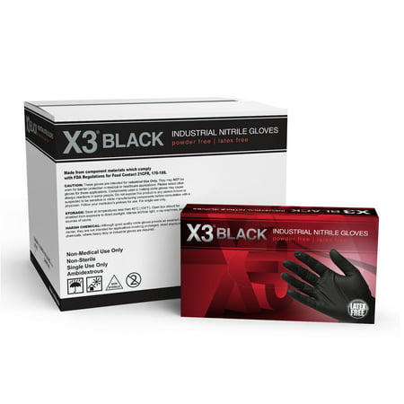AMMEX BX3 Nitrile Latex Free Industrial Disposable Gloves Medium, Black, 1000/Case, Black, M