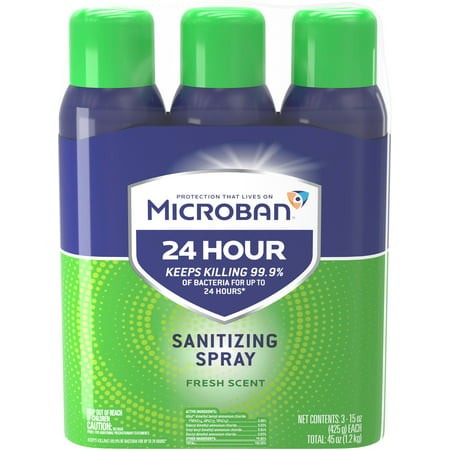 Microban 24 Hour Disinfectant Sanitizing Spray, Fresh Scent, 15 fl oz, Pack of 3