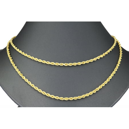 Nuragold 14k Yellow Gold 3mm Solid Rope Chain Diamond Cut Pendant Necklace, Mens Womens with Lobster Clasp 16" - 30"