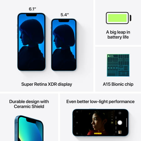 Straight Talk Apple iPhone 13, 128GB, Blue - Prepaid Smartphone