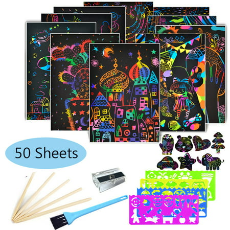 Homaful Scratch Paper Art for Kids - 50 Sheets Magic Rainbow Scratch Paper Off Set Scratch Crafts Arts Supplies Kits Pads Sheets Boards for Girls Boys Party Games Christmas Birthday Gift-7.48''*5.11''