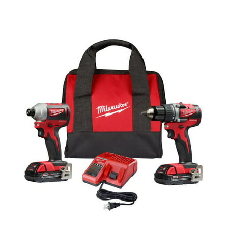 Milwaukee M18 18-Volt Lithium-Ion Brushless Cordless Compact Drill/Impact Combo Kit (2-Tool) W/ (2) 2.0Ah Batteries, Charger & Bag