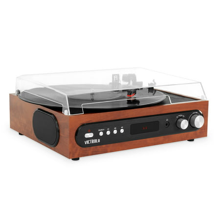 Victrola All-in-1 Bluetooth Record Player with Built in Speakers and 3-Speed Turntable, MahoganyBrown,