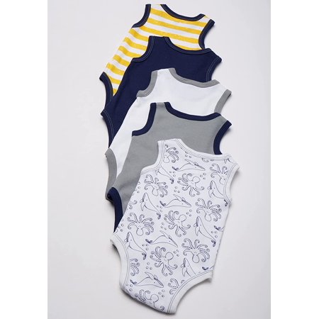 Hudson Baby Infant Boy Cotton Sleeveless Bodysuits 5pk, Sea Captain, 0-3 Months, Sea Captain, 0-3 Months