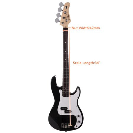 Glarry 45 inch Full Size Electric Bass Guitar Bundle with Amp for Beginner, Black, Black