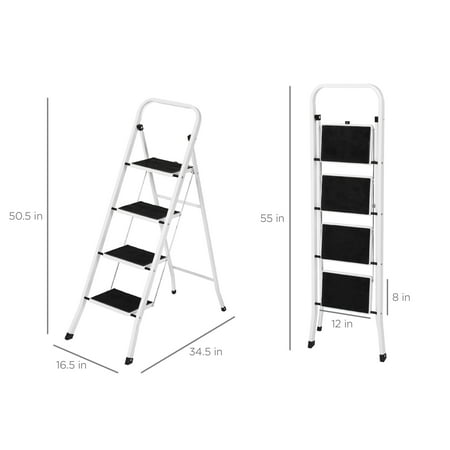 Best Choice Products 4-Step Portable Folding Steel Ladder w/ Hand Rail, Wide Platform Steps, 330lbs Capacity