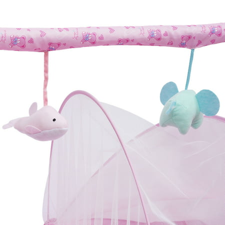 OUKANING Electric Baby Crib Cradle Music Auto Swing Rocking Cot Sleeping Bed Pink +timer