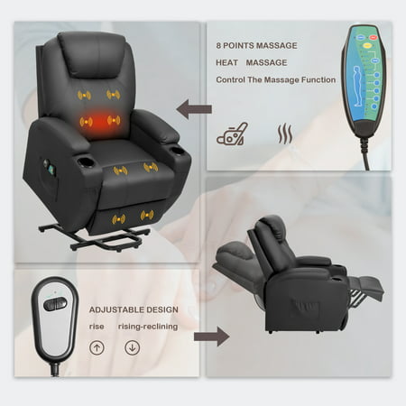 Homall Power Lift Recliner Chair PU Leather for Elderly with Massage and Heating Ergonomic Lounge Chair Single Sofa Pockets Home Theater Seat, Black