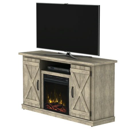 Twin Star Home Barn Door TV Stand for TVs up to 55" with ClassicFlame Electric Fireplace, Ashland PineAshland Pine,