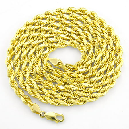 Nuragold 14k Yellow Gold 5mm Solid Rope Chain Diamond Cut Pendant Necklace, Mens Jewelry with Lobster Clasp 20" - 30"