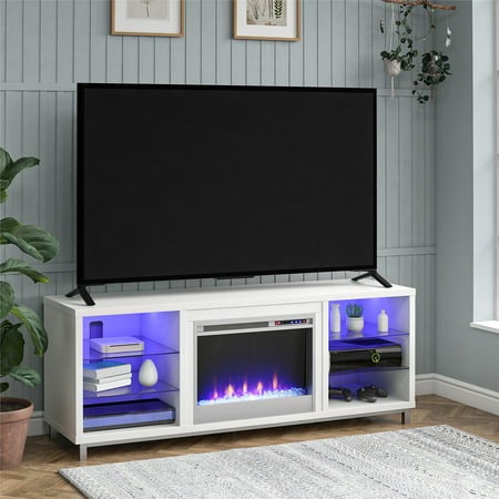 Ameriwood Home Lumina Fireplace TV Stand for TVs up to 70", 65" Stand, White, White, For TVs up to 70"