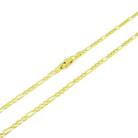 Nuragold 10k Yellow Gold 2.5mm Figaro Chain Link Pendant Necklace, Womens Mens Jewelry 16" - 26"