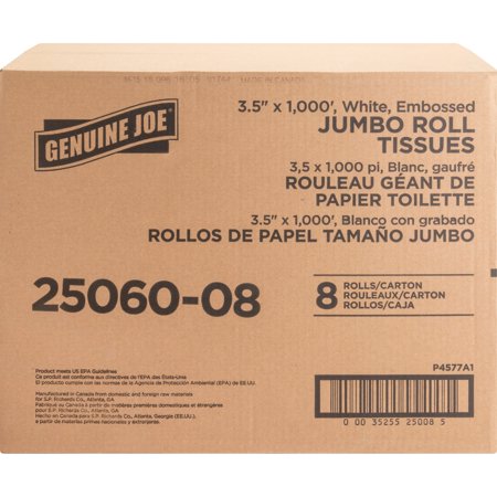 Genuine Joe, GJO2506008, Jumbo Dispenser Roll Bath Tissue, 8 / Carton, White
