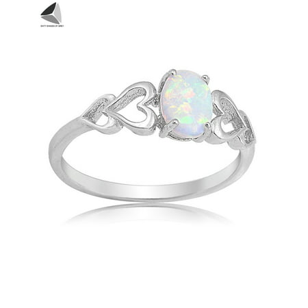 Sixtyshades Created Oval White Opal Rings 925 Sterling Silver Gemstone Jewelry for Womens (Size 7), Size 7