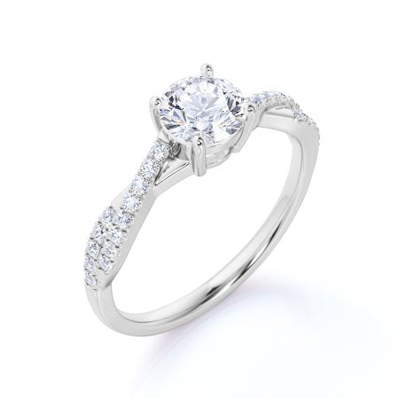 1 Carat infinity Round cut Moissanite Engagement Ring in 18k White Gold Over SilverWhite,