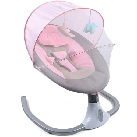 Anqidi Electric Infant Cradle, Bluetooth Music Speaker Timer Baby Bouncer Sleeping Swing Basket Rocking Chair w/Remote (Pink)Pink,