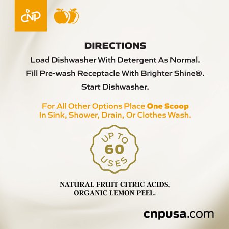 Brighter Shine - 60 Uses, Natural Lemon Dishwasher Additive & Citric Acid Cleaner, Hard Water Spots Remover