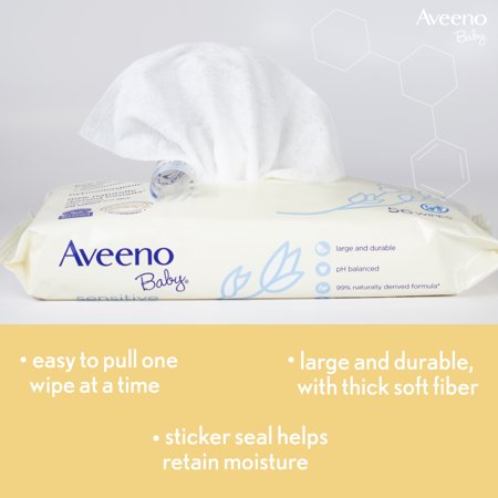 Aveeno Baby Sensitive All Over Aloe Baby Wipes, 3 Resaleable Packs (168 Total Wipes)