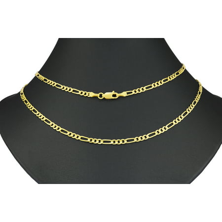 Nuragold 10k Yellow Gold 3.5mm Figaro Chain Link Pendant Necklace, Mens Womens with Lobster Clasp 16" - 30"