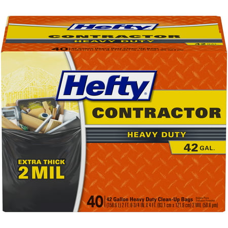 Hefty Heavy Duty Contractor Extra Large Trash Bags, 42 Gallon, 40 Count