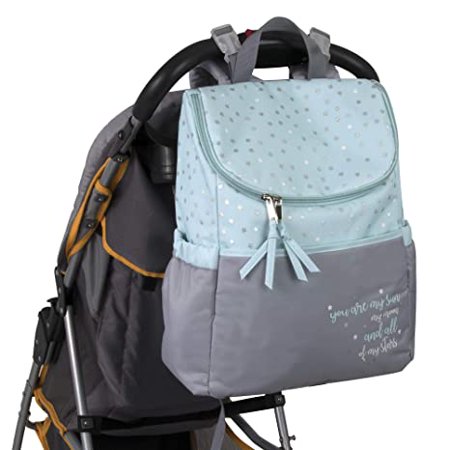 Baby Essential, Diaper Bag Backpack 5 Piece Set with Sun, Moon, and Stars, Wipes Pocket, Stroller Straps, Dirty Diaper Pouch, Changing Pad - Grey/BlueBlue,