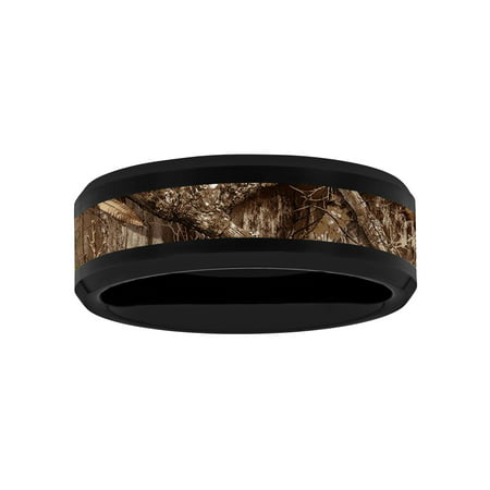 Men's Black Tungsten Brown Camo Carbon Fiber Inlay 8MM Wedding Band - Men's Ring