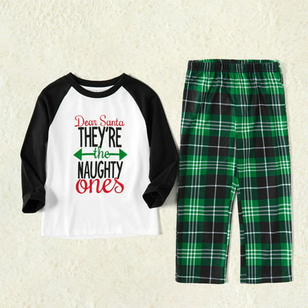 PatPat Christmas Letter Contrast Top and Plaid Pants Family Matching Pajamas,Unisex,Sizes Baby-Kids-Adult,2-Piece, Green, Baby?9-12M