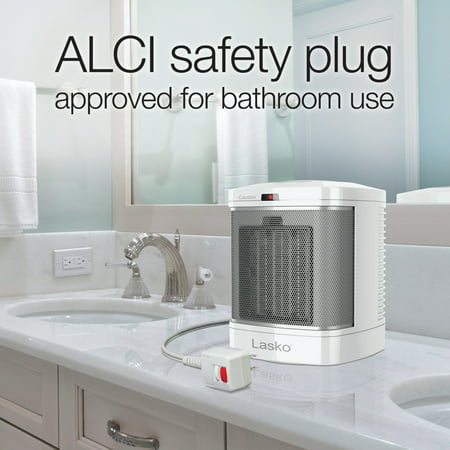 Lasko 1500W Bathroom Space Heater with ALCI Safety Plug and Timer, CD08200, White