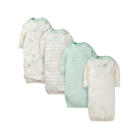 Gerber Baby Boy or Girl Gender Neutral Lap Should Gown With Mitten Cuffs Pajamas, 4-Pack
