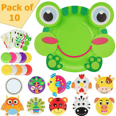 SAYLITA 10Pcs Paper Plate Art Kit for Kids Toddler Crafts DIY Art Supplies Animals Art Kits Arts Crafts Creative Toddler Birthday Games Preschool Activity Craft Parties Groups Toys for Boys Girls