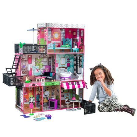 KidKraft Brooklyn's Loft Wooden Dollhouse with 25-Piece Accessory Set, Lights and Sounds