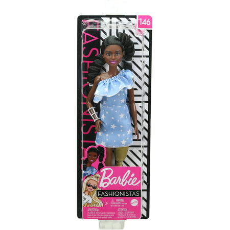 Barbie Fashionistas Doll 146 with 2 Twisted Braids & Prosthetic Leg Wearing Star-Print Dress, Toy for Kids 3 to 8 Years Old