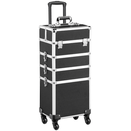 Topeakmart 4 in 1 Aluminum Rolling Cosmetic Makeup Train Cases Trolley, BlackBlack,