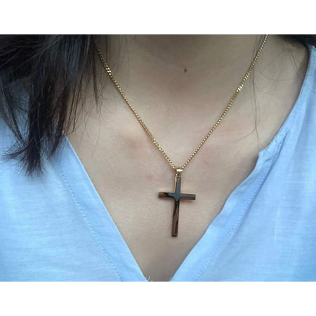 24K Gold Chain Style Cross Pendant Necklace 18",20",22",24"